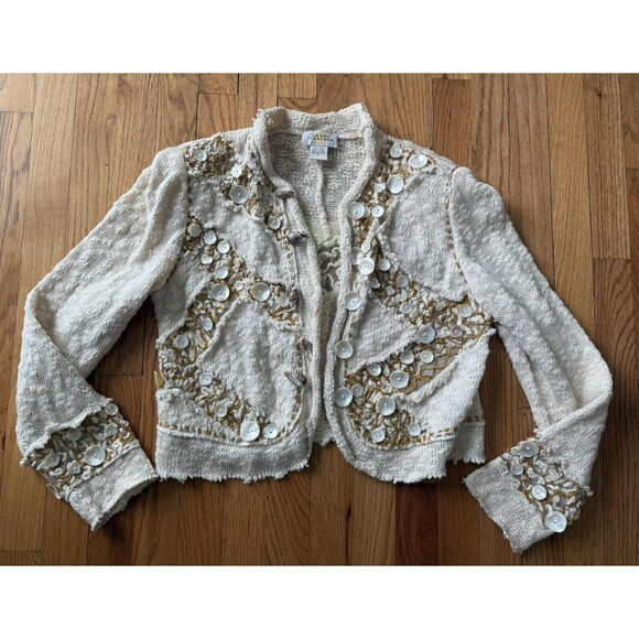 Sandy Starkman S Jacket Blazer Shells Mixed Media Lace Jacket Vtg Arsty Boho - Picture 1 of 8